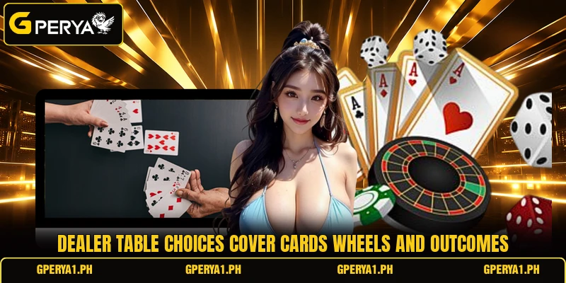 Dealer table choices cover cards wheels and outcomes