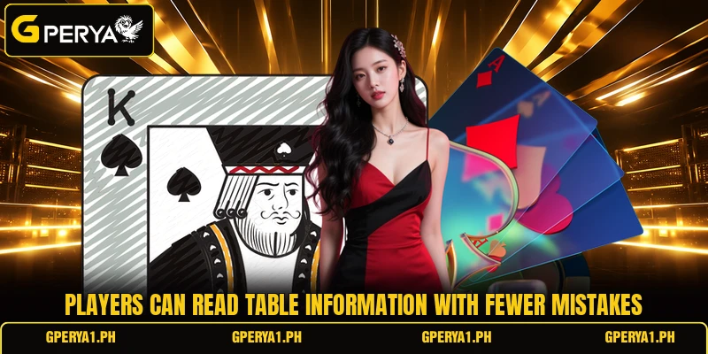 Players can read table information with fewer mistakes